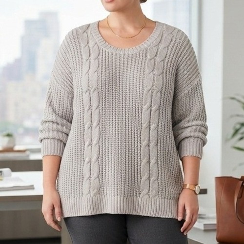 Torrid 4x gray chunky cable knit Sweater fisherman Tie Back Oversized minimalist